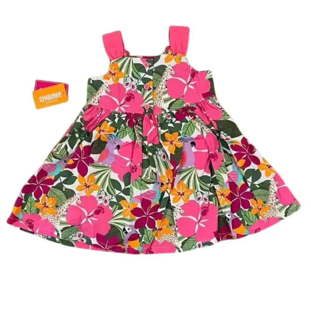 NWT Gymboree Pink/Green/Orange Tropical Flower Dress & Headband -18-24 Months